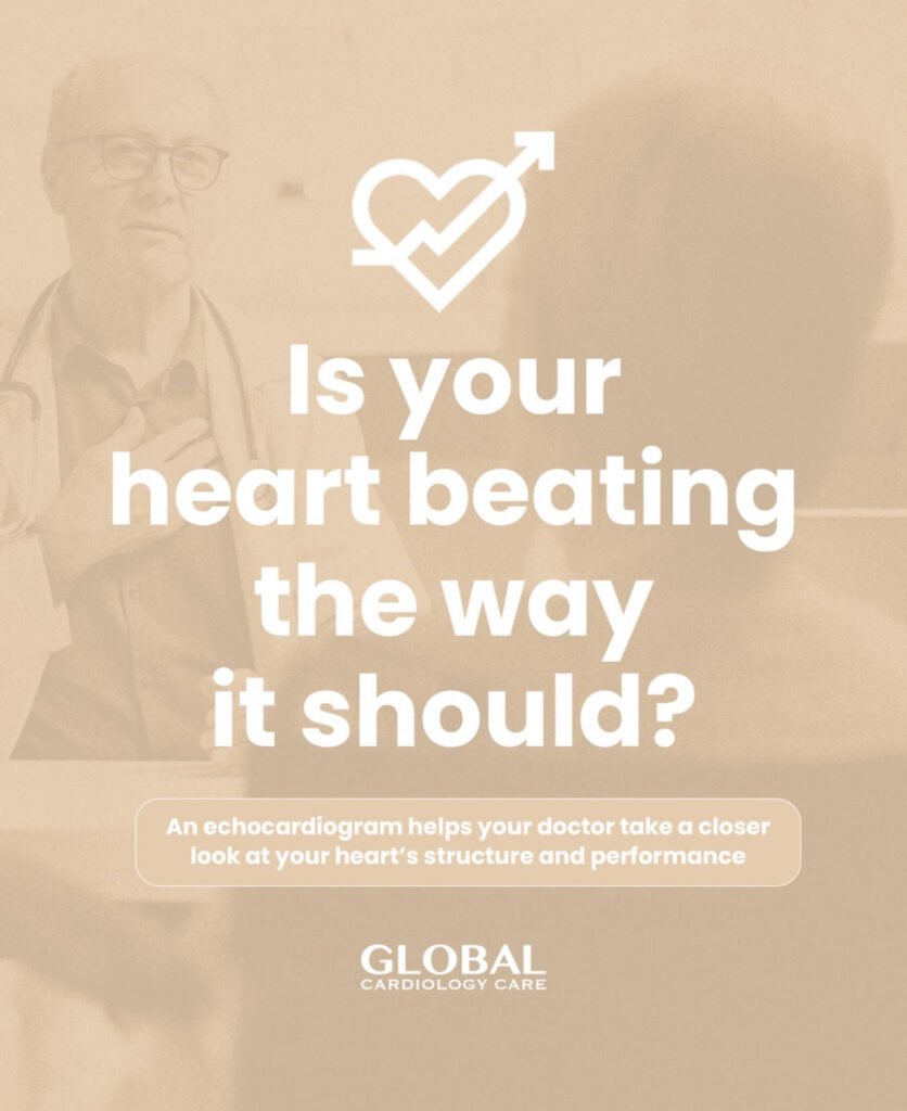 A cardiologist explains an echocardiogram scan to a patient, highlighting heart rhythm irregularities.